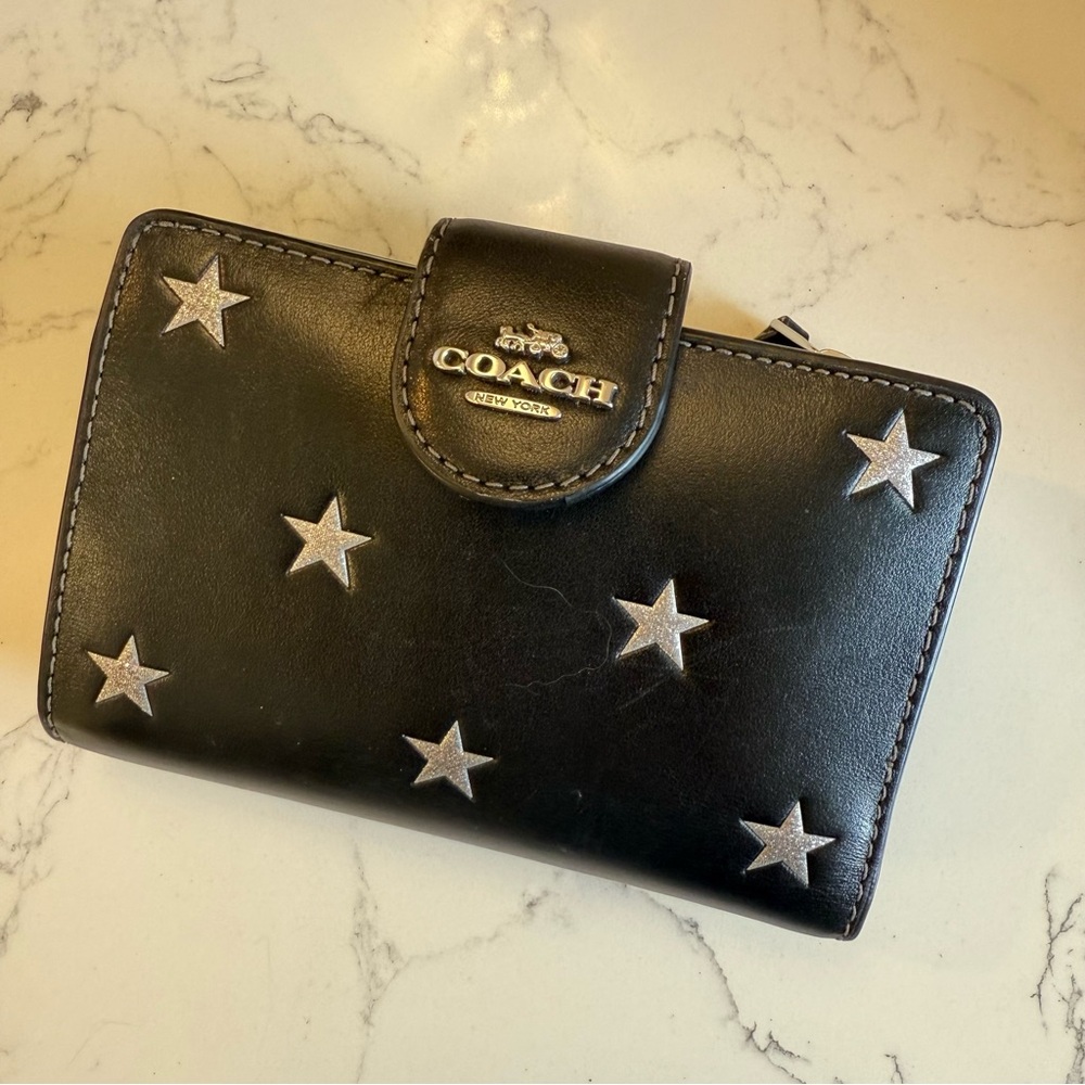 Coach Black Wallet with Silver Star Embellishments